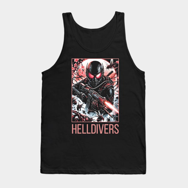 dynamic composition of Helldivers fighting against a swarm of insect-like aliens - fantasy Tank Top by StyleTops